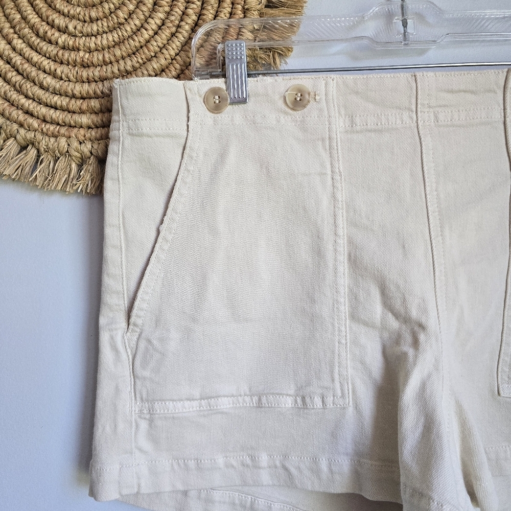 Anthropologie NWT Pilcro The Kit High Rise Utility Denim Ivory Hemp Shorts SZ 34 - Picture 5 of 11